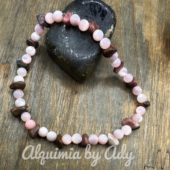 Alquimia Pink and Brown Bracelet with Smooth Beads rhodonite pink quartz - Picture 1 of 1
